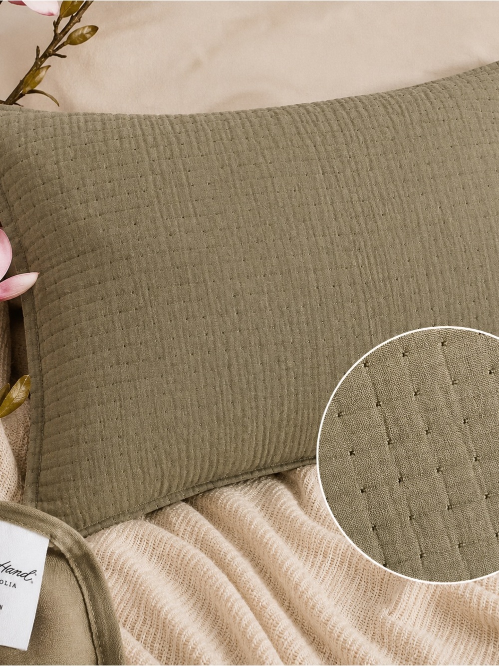 Hearth & Hand Magnolia King Pillow Shams Set 2 Olive Green Quilted Cotton